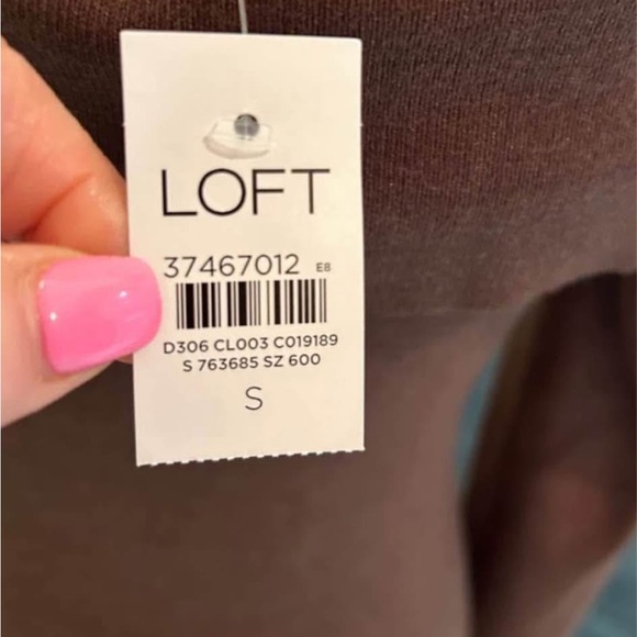 LOFT Chocolate Off-Shoulder Fold-Down Ribbed Sweater New w/Tag Women’s Sm - Picture 2 of 7
